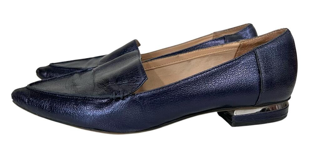 Franco Sarto Starland Blue Pebbled Leather Pointed Toe Loafers Flats Womens 10M
